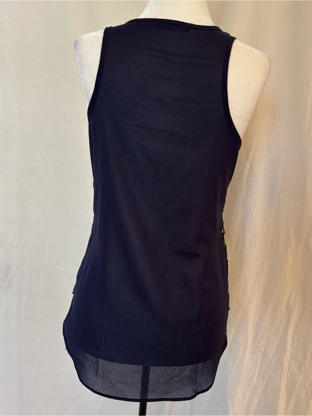 Dex Navy Sequin Mesh Tank Top XS Mermaidcore Sheer Layered Y2K Glam Goth - Picture 2 of 9